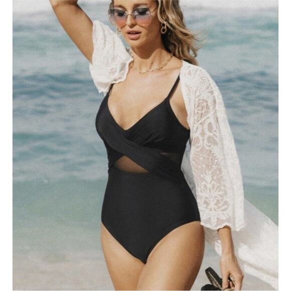 Cupshe Other - NWT Cupshe Black Mesh Criss Cross One Piece Swimsuit L